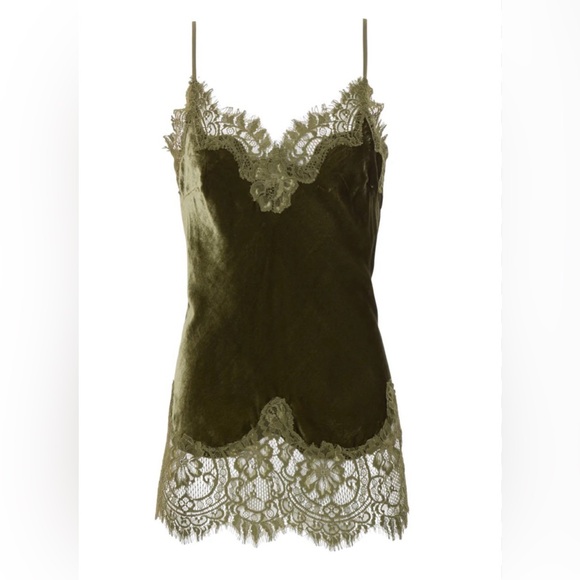 NWT Gold Hawk Anastasia Dk Olive Lace Trim Silk Blend Velvet Camisole XS - Picture 2 of 9
